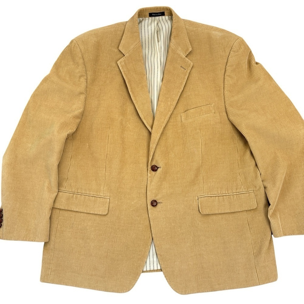 Chaps Blazer Size 48R Tan Corduroy Suit Jacket Sport Coat Leather Buttons